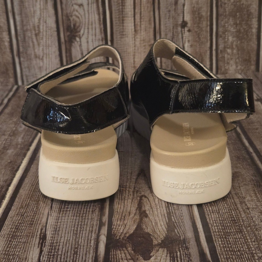 Sz 37 / 6.5-7 Ilse Jacobsen Hornbaek Black Patent Platform Sandals‎ VGUC! - Picture 4 of 7